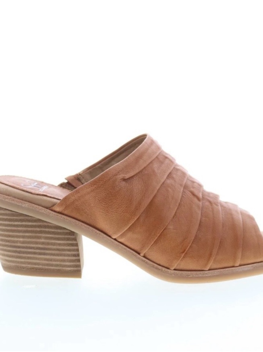 Sofft Tan Pleated Leather Slide Mules with Low Block Heel
